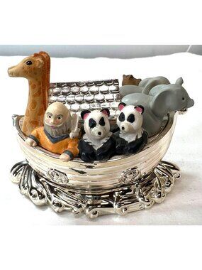 Lenox Noahs Ark Box Silver Plated Figurine With Animals Collectible Decor